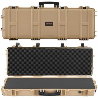 Vevor Waffenkoffer mit Hartschale für Langwaffen, abschließbarer Gewehrkoffer mit vorgeschnittenen Schaumstoffen, Langwaffenkoffer Waffenaufbewahrung rollbar IP67 wasserfest, 1380x385x165 mm Khaki