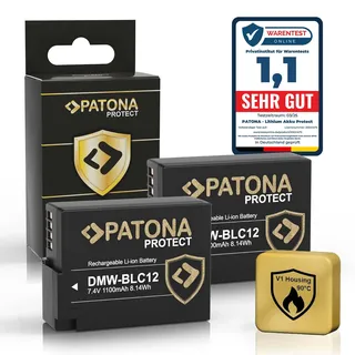 PATONA 2X Protect DMW-BLC12 DMW-BLC12E Akku 1100mAh Ersatzakku kompatibel mit Panasonic Lumix DMC FZ200 FZ300 FZ330 FZ1000 FZ2000 G5 G6 G7 G70 G81 G85 G91 GH2 GX8 GX8A GX8H GX8K DMWBLC12 DMW BLC 12 E