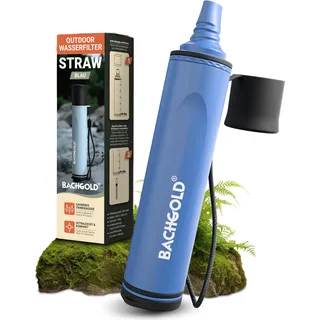 bachgold Strohhalm Wasserfilter Outdoor Survival – Entfernt 99,99% Viren, Bakterien & Protozoen – 2-Stufen Elektroadsorption mit 70 cm Schlauch – Ultraleicht, für Camping, Wandern & Notfall, Blau