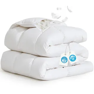 Winterbettdecke 135 x 200 cm, Daunendecke mit 50 % Daunen, Wärmeklasse 5 | 1.200 g Füllgewicht für intensive Wärme, RDS-zertifiziert, Bezug aus 100 % Baumwolle, 233 TC Perkal, Weich und atmungsaktiv