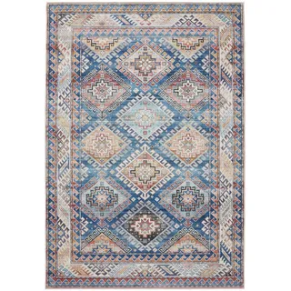 benuta basic Waschbarer Teppich George Blau 200x300 cm - Kunstfaser - Rechteckig & im Style: Vintage, Elegant, Retro - Pflegeleicht für Wohnzimmer Schlafzimmer