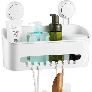 Duschablage mit Saugnapf, abnehmbare Duschablage ohne Bohren, Aufbewahrungskorb für Badezimmer und Küche, Shampoo, Spülung, Seife – Weiß (30,5 x 20,9