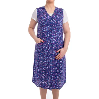 Tobeni Damen Kittelschürze Knopf-Kittel lang in 100% Baumwolle ohne Arm mit Taschen Farbe Design 31 Grösse 48 - 48