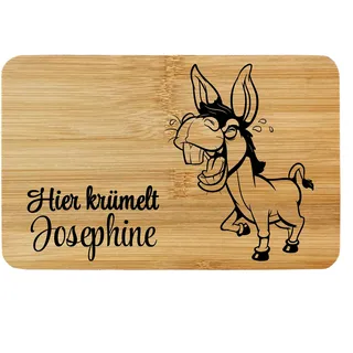 Frühstücksbrettchen Kinder Brettchen Esel Lasergravur "Hier krümelt .." mit Wunschname Personalisiert