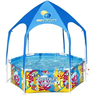 BESTWAY - Planschbecken mit Sonnenschutzdach Steel Pro Splash-in-shade Ø183x51 cm Unterwasser-design ab 3 Jahren