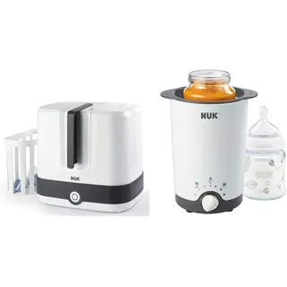 NUK Vario Express Dampf-Sterilisator Modular für bis zu 6 Babyflaschen, 1 Stück & Thermo 3 in 1 Flaschenwärmer, zum einfachen, sicheren und schonenden Erwärmen, 1 Stück (1er Pack)