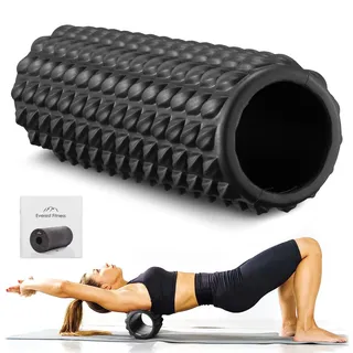 EVEREST Fitness Faszienrolle mit Noppen - Faszien Rolle 30cm lang für den Rücken Wirbelsäule - Yoga Massage Rückenrolle - Fascia Roller - Schwarz