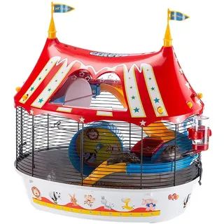 Ferplast Gabbia a tre piani per criceti CIRCUS FUN Topolini piccoli roditori, Robusta plastica e metallo, Colorati adesivi e accessori inclusi, 49,5 x 34 x h 42,5 cm Nero