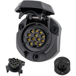 13+1 polige Steckdose, 1 Pack, Hartplastik-Gehäuse, mit Abschaltautomatik, 13 pol Steckdose nach ISO 11446 genormt, Steckanschluss für 12V Systeme, 13pol Buchse mit Klappdeckel, 13 pin Socket