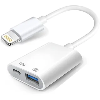Apple Lightning auf USB Kamera Adapter mit Ladeanschluss, USB 3.0 OTG Kabel für iPhone zum Anschluss von Kartenleser, USB Flash Drive, U Disk, Tastatur, Maus, Hubs, MIDI, Plug & Play