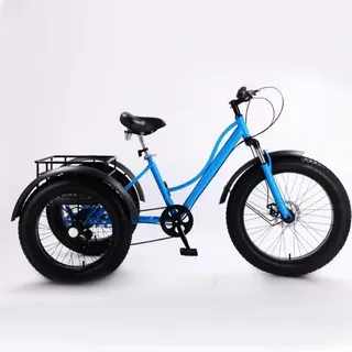 Wasd3Pods 24-Zoll-Dreirad Für Erwachsene, Cruiser-Trike Mit 7 Gängen, All-Terrain-Dreirad Mit Dicken Reifen Und Großem Korb Für Senioren, Dreiräder Für Erwachsene, Zum Einkaufen Und Picknicken,Blue