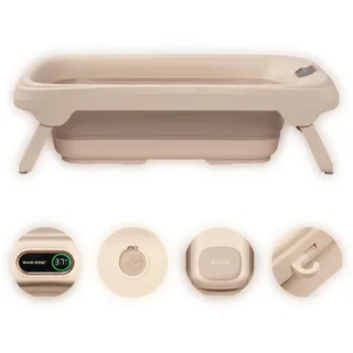 Maxi-Cosi Indigo Faltbare Badewanne Baby, 0-4 Jahre, Geräumige Mobile Badewanne Kleinkind, Integriertes HighSense Thermometer, Rutschfest, Klappbarer Hängehaken, Flach Faltbar, Muted Terra