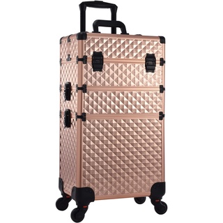 Kosmetik Trolley 3-in-1 Make up Koffer Kosmetikkoffer Trolley Schminkkoffer Groß Friseurkoffer mit Rollen Beauty Case Nagelkoffer Multikoffer, Rosegold