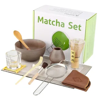 12-teiliges Matcha-Besen-Set - Matcha-Set beinhaltet Matcha-Schale und Tasse, Matcha-Set für Zeremonie-Zubereitungswerkzeuge, Geschenk für Familie/Freunde (Keramik)