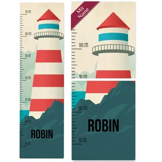 Messlatte Kind Holz - Meer - Kindermesslatte Leuchtturm mit Name I Seezeichen I Maritim I Küstenmotiv - 50-110 cm - Holz - kinder baby geschenke messlatte+kinder+holz