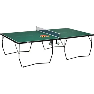 sportnow Tischtennisplatte MDF, Stahl, Grün, Tischtennistisch Klappbar Tischtennistsich inklusive Tischtennisnetz, Rollen, 2 Tischtennisschlägern und 3 Bällen, Aosom