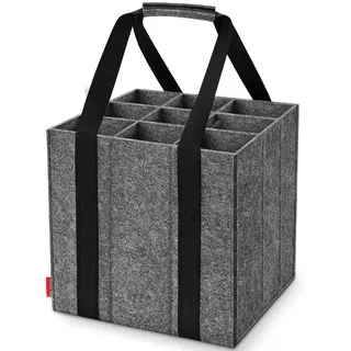 Enbagold Flaschentasche 9 Fächer je 1,5 Liter, Faltbar Flaschenträger, Filz Männerhandtasche mit Trennwänden, Flaschen Einkaufstasche für Wasserflaschen, Weinflasche, Bier und Sekt - Dunkelgrau