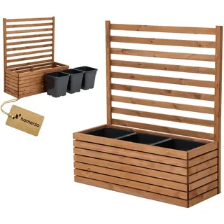 Pflanzkübel mit Rankgitter Spalier mit Pflanzkasten Blumenkasten aus Holz für Garten Balkon Terrasse Hochbeet mit 18L Kunststoff-Pflanzeneinsatz (horizontal-braun, 98x36x35 H115)