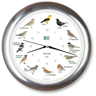 KOOKOO Funkwanduhr Singvögel (Funkquarzwerk) silberfarben