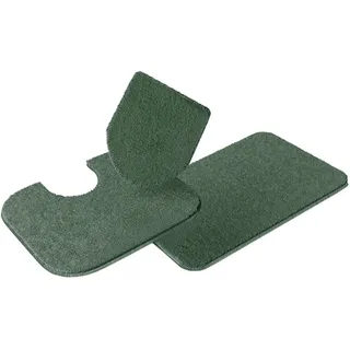 Grund Badematte Melos, Badvorleger, Badezimmer Teppich, sehr weich, Höhe 27 mm, rutschhemmend beschichtet, fußbodenheizungsgeeignet, Kunstfaser, rechteckig, 3-tlg. Stand-WC Set, melierte Optik, sehr weicher Flor, Melange-Effekt, Made in Europe grün 3-tlg. Stand-WC Set