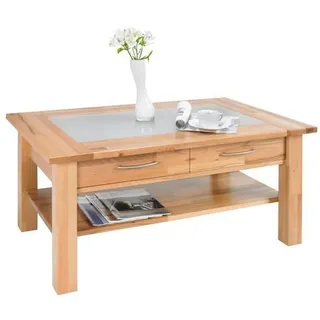 Linea Natura Couchtisch, Buche, Holz, Glas, Kernbuche, vollmassiv, 1 Schubladen, rechteckig, eckig, 70x45x110 cm, Stauraum, Wohnzimmer, Wohnzimmertische, Couchtische, Couchtische Glas