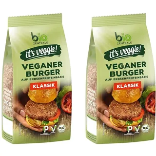 biozentrale Veggie Burger Klassik | 170 g, circa 4 Burger| vegane Fleisch-Alternative aus Erbsenprotein | hoher Proteingehalt | ohne Soja | zum Braten und Grillen (Packung mit 2)