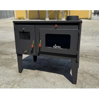 Kaminofen 6kW Alegra Holzofen mit Backfach Herdplatte Küchenherd Ofen Holz - Schwarz