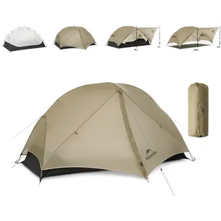 Naturehike Mongar UL Zelt 1,34-1,67 kg Ultraleichte Zelte, 1/2 Personen, Rucksackzelt, 4 Verwendungsmodi, Wasserdicht Winddicht Camping Zelt, Wanderzelte für Camping mit Veranda (Khaki, 1)