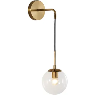 KCO Mid Century Moderne Wandleuchte Minimalistische Glaskugel Wandleuchte mit verstellbarer Schnur Gold Messing Runde Wand Leselampe (klarer Lampenschirm)