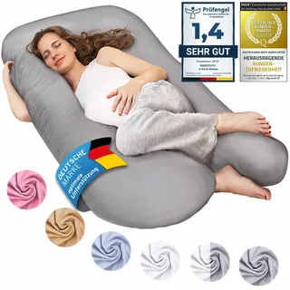 SMOOTHY® Schwangerschaftskissen U-Form 120x70cm, Seitenschläferkissen | Entlastet Rücken & Knie, formstabile Füllung, 100% Baumwolle, Junior XL 120x70 cm, Stillkissen Grau, waschbarer Bezug
