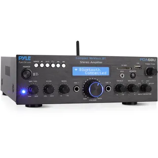 Pyle HiFi Verstärker 200W Bluetooth Stereo Verstärker, 2 Kanal mit USB SD AUX Audio Receiver mit Mikrofoneingang Echo FM Radio und LCD Display für Karaoke und Heimkino