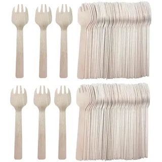 Einwegbesteck, 200 Stück Einweg Kuchengabeln, 10cm Einwegbesteck Holzgabeln Holzbesteck Einmalbesteck-100% natürlich, umweltfreundlich, biologisch abbaubar und kompostierbar