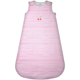 Stellou & friends Baby Schlafsack 1 TOG, Ganzjahreskleidung für Frühling, Sommer & Herbst aus 100% Bio-Baumwolle, OEKO-TEX zertifiziert, Neugeborenen-Strampelsack, Stripes Cherry - Einheitsgröße