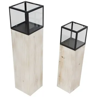 Dekoleidenschaft Windlichtsäule Modern Shabby Holz Weiß