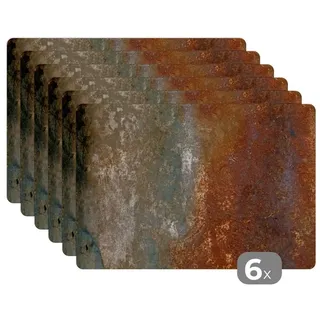 MuchoWow Placemats Platzdeckchen Platzset Tischset 6-teilig Tischdeko Untersetzer 45x30 cm Stahl - Rost - Alt - Orange - Grau - Muster - Abstrakt