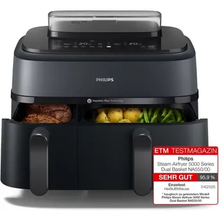 Philips 5000 Series Steam Airfryer Dual Basket NA550/00 Schwarz