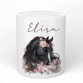 Manufaktur Liebevoll Personalisierte Kinder Spardose Pfer Pony Namen Geburt Taufe Taufgeschenk Baby Geschenk Geburtstagsgeschenk Geldgeschenk Sparschwein Sparbüchse Keramik Mädchen (Pferd Elisa)