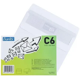 Bantex Briefumschläge C6 Weiß (25 Stück) - 114 x 162 mm Kuverts, 75 g/m2 Papier, Selbstklebend (Latex-Verschluss), Postumschläge ohne Fenster für A6 Karten & Einladungen