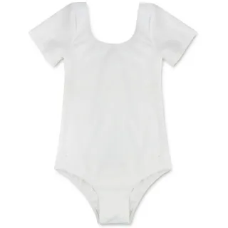 TiaoBug Mädchen Body Kinder Kurzarm Ballettanzug Turnanzug Trikot Gymnastikanzug Weiß 128 - 128