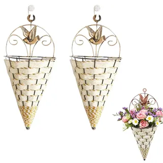 2 Stück Wandkorb Hängend, Dekorativer Hängekörbchen, Gemüsekorb Wandkorb Pflanzkorb mit 1 Haken, für Garten Balkon Wanddekoration(Weiß, 30x14x7,5cm)