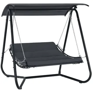 M MCombo Hollywoodschaukel mit Liegefunktion, Schaukelliege Outdoor, Gartenliege Wetterfest, Gartenschaukel mit Sonnendach & Extradickem Sitzkissen, Sonnenliege 167x155x173 cm, 8012 (grau)