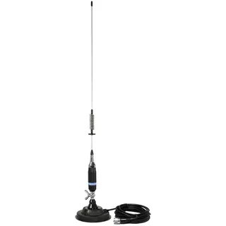 Albrecht S75 CB-Funk Antenne, Mobil-Antenne mit Magnetfuß 127 mm, 76 cm Gesamt-Länge, Komplett-Set inkl. 4 m Kabel & PL-Stecker, neigbar, aus Edelstahl