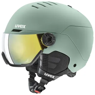 Uvex Wanted Visor - robuster Skihelm für Damen und Herren - mit Visier - optimierte Belüftung - Oxid Green matt - 54-58 cm