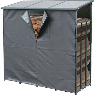 GRASEKAMP Kaminholzregal Metall 1,2 m3 mit Wetterschutz 143x60x145cm Stapelhilfe Aussen Garten Kaminholzlager Grau - Grau