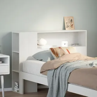 vidaXL Kopfteil, Bettkopfteil mit Stauraum, Freistehend Betthaupt für Holzbett Einzelbett, Holzkopfteil Bettzubehör Schlafzimmer, Weiß 90cm Massivholz Kiefer