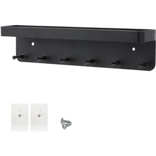 Flearitzo Schlüsselbrett - Schlüsselhalter - Schlüsselboard – Mit Ablage und 6 Haken modernes Schwarzes Schlüsselregal für Wandmontage ohne Bohren ideal für Eingangsbereich Flur Küche