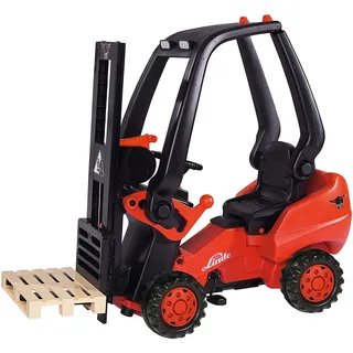 BIG - Linde Forklift - Kindergabelstapler, Spielfahrzeug mit Präzisionskettenantrieb, verstellbarer Sitz, bis 50 kg, Linde Lizenz, für Kinder ab 3 Jahren, Multicoloured Red/Black