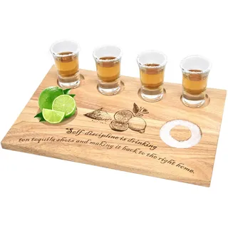 YeeBeny Tequila Schnapsbrett mit Salzrand, 4 Schlitze, Schnapsglashalter | Premium Tequila Shot Tablett mit Salzrand für Tequila-Liebhaber, Barkeeper und Party, Hochzeit, Bar oder Restaurant Geschenk