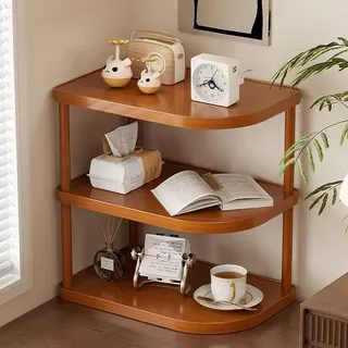 Rustikales Schreibtisch-Eckregal aus Holz mit 3 Ebenen, kleines Bücherregal, Kosmetik-Aufbewahrungsregal, Küchenregal für Kaffeebar, Tasse, Gewürze, Matcha-Ständer (3 Etagen)