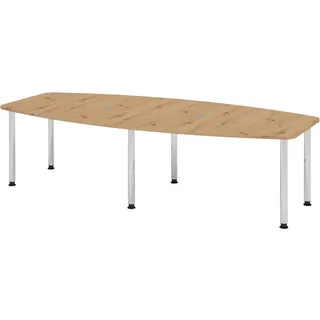 bümö Konferenztisch oval 280x130 cm großer Besprechungstisch in Asteiche, Besprechungstisch mit Chromfüßen, Meetingtisch für 10 Personen, XXL-Tisch